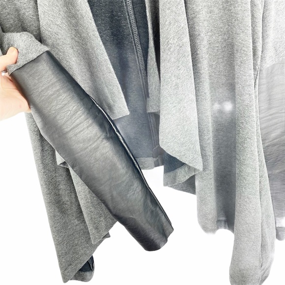 ANTHRO Bordeaux Grey Black Leather Draped Cardigan - Picture 8 of 9